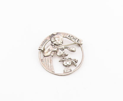 MEINK 925 Sterling Silver  Vintage Dark Tone Thank A Teacher Brooch Pin BP3311