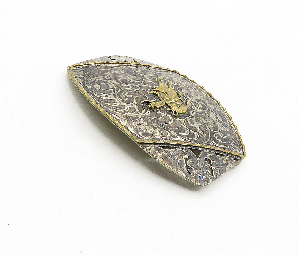 925 Sterling Silver  Vintage Two Tone Bull Rider Swirl Belt Buckle  TR1479