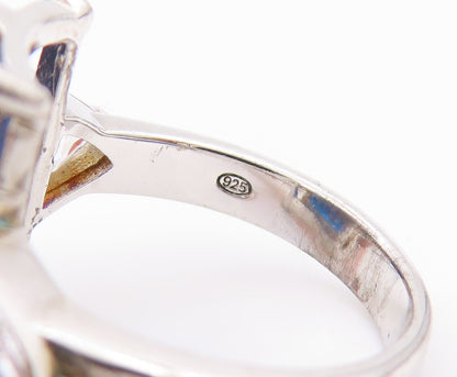 925 Sterling Silver Vintage Ring Rectangle Blue & Triangle Cut CZ  Sz 6  RG33373