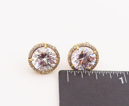 925 Sterling Silver Vintage Earrings Large Round Cut  CZ Halo CZ Band  EG13067