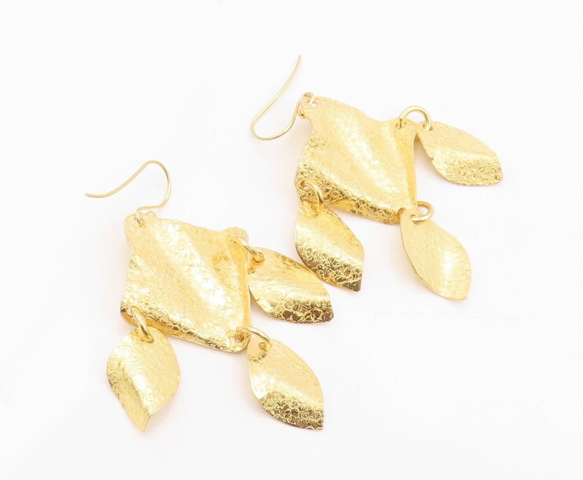 925 Sterling Silver Vintage Earrings Gold Plated Dangling Crushed Design EG13325