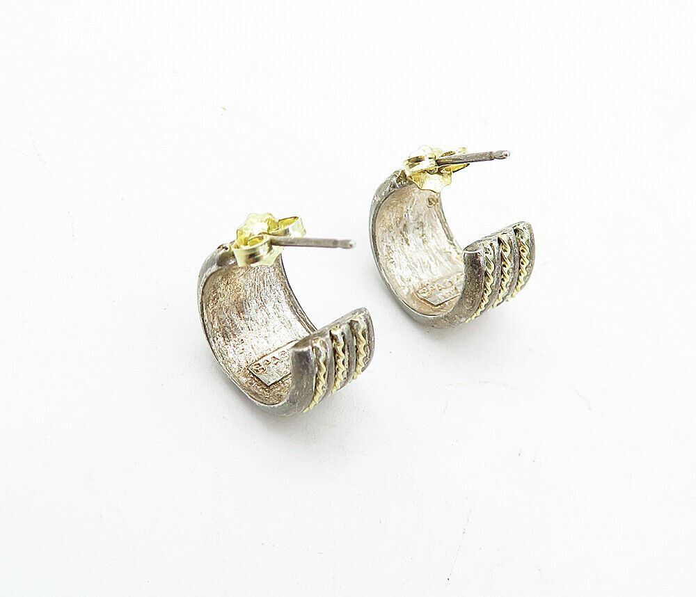 DAVID SIGAL 925 Silver & 18K GOLD  Vintage 2 Tone Twist JHoop Earrings EG2389