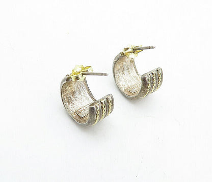 DAVID SIGAL 925 Silver & 18K GOLD  Vintage 2 Tone Twist JHoop Earrings EG2389