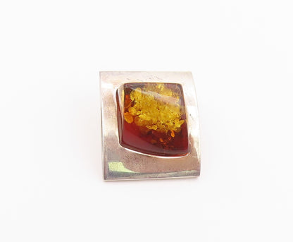 925 Sterling Silver Vintage Pendant Modernist Amber Geometric Charm  PT26360