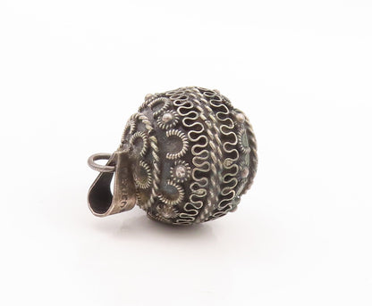925 Sterling Silver Vintage Pendant MEXICO Carved Rattling Sphere  PT23414