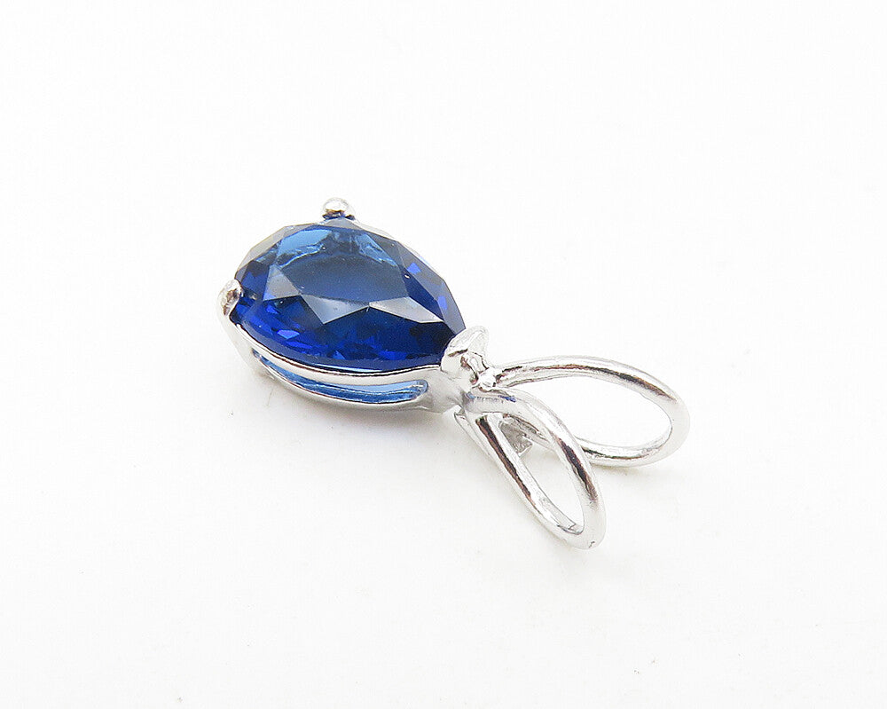 925 Sterling Silver  Tear Drop Blue Topaz Petite Shiny Pendant  PT8976