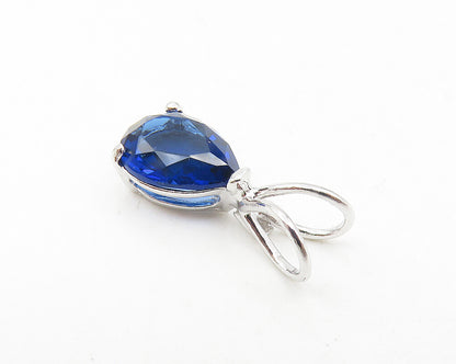 925 Sterling Silver  Tear Drop Blue Topaz Petite Shiny Pendant  PT8976