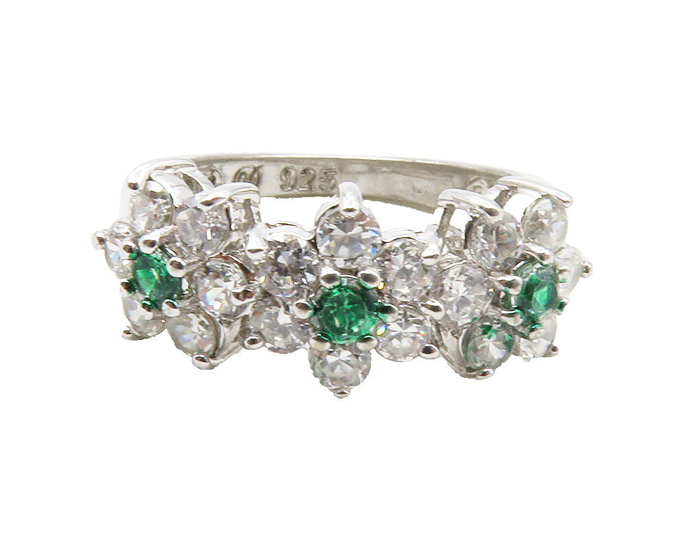 925 Sterling Silver  Cubic Zirconia & Topaz Floral Band Ring Sz 6  RG12579