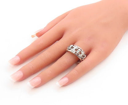 925 Sterling Silver Vintage Ring Designer Cutout Lily Flowers  Sz 14  RG31406