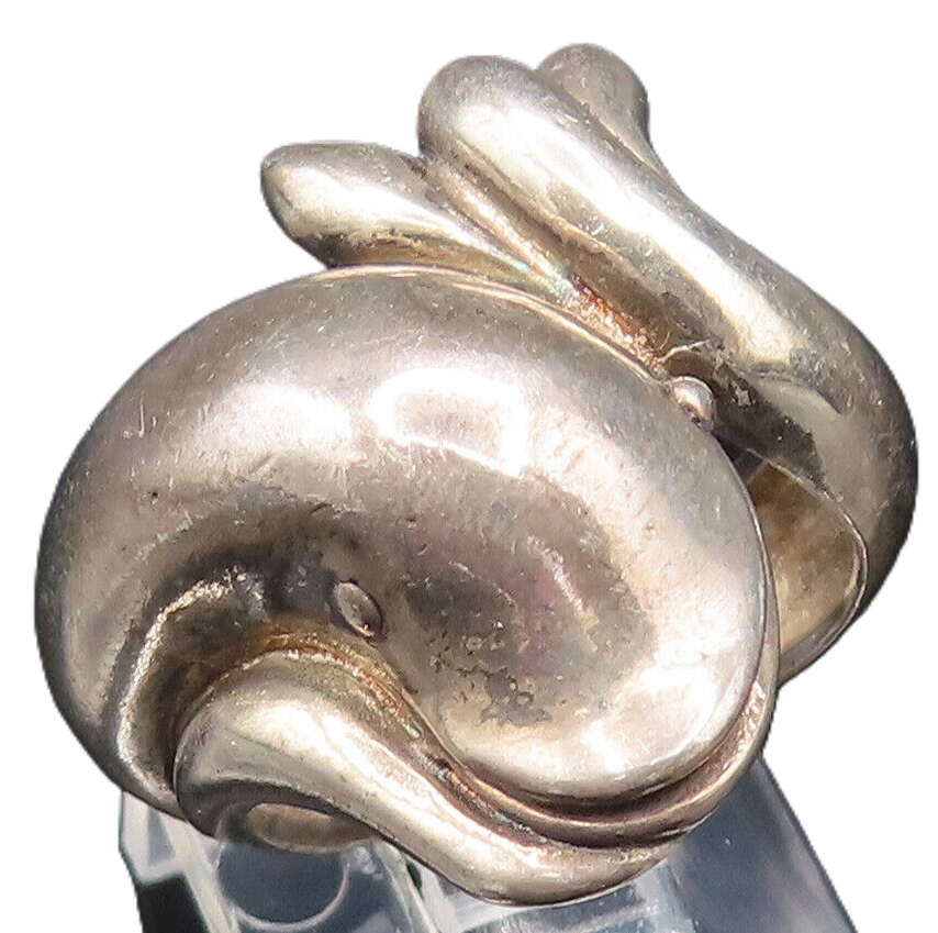 925 Sterling Silver  Vintage Dolphin Head & Tail Bypass Ring Sz 6.5  RG25613
