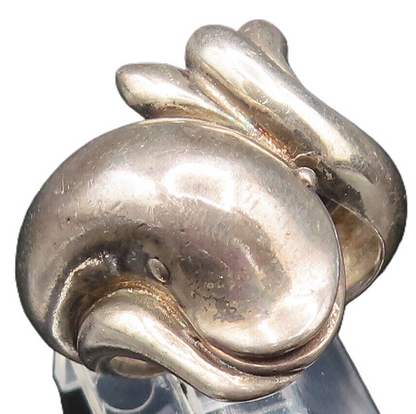925 Sterling Silver  Vintage Dolphin Head & Tail Bypass Ring Sz 6.5  RG25613