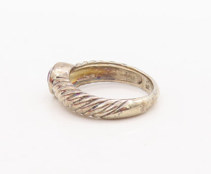 925 Sterling Silver Vintage Ring Grooved Band Round Amethyst Inlay Sz 8  RG29535