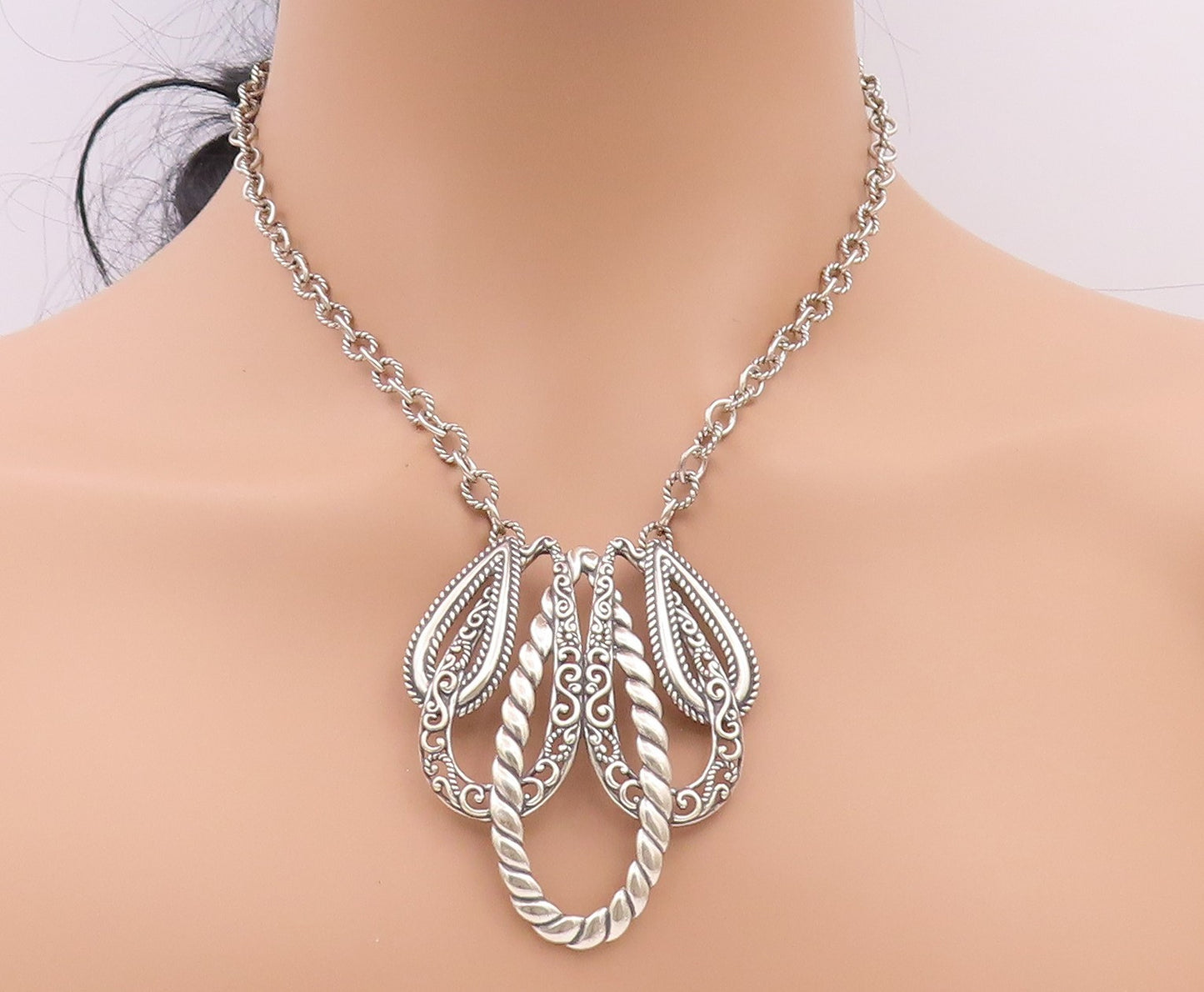 925 Sterling Silver Vintage Necklace CAROLYN POLLACK Swirly Designer Cut  NE4504