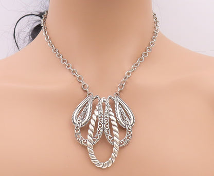 925 Sterling Silver Vintage Necklace CAROLYN POLLACK Swirly Designer Cut  NE4504