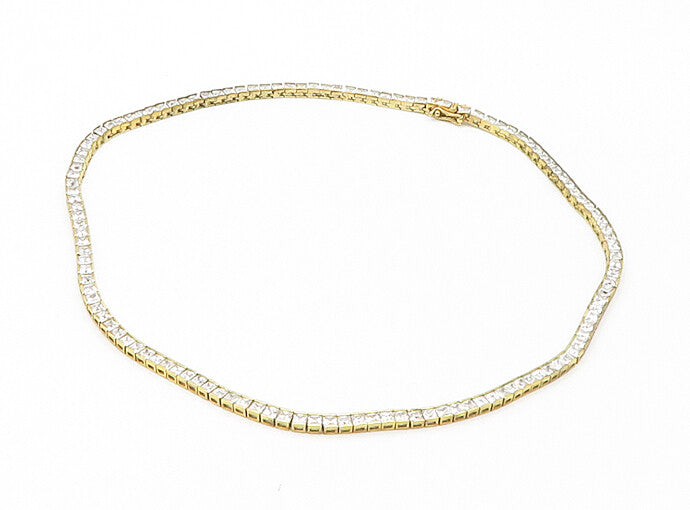 925 Sterling Silver  Shiny Cubic Zirconia Gold Plated Chain Necklace  NE2737