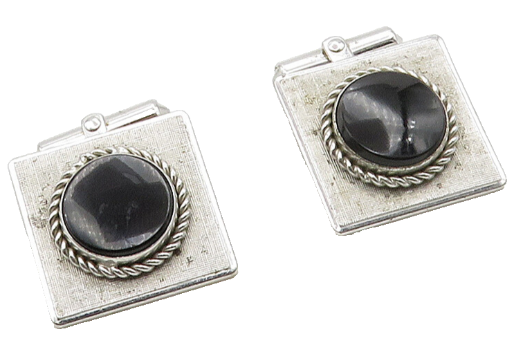 DESTINO 925 Sterling Silver  Vintage Black Onyx Shiny Square Cufflinks  TR2271