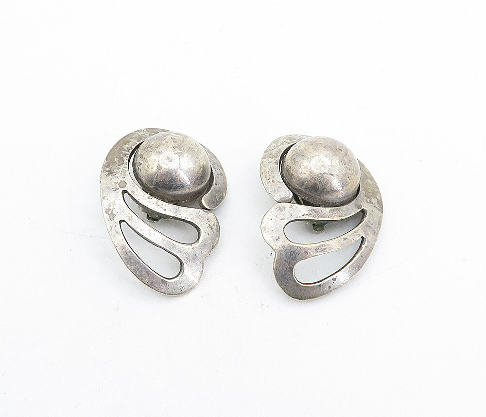 MEXICO 925 Sterling Silver  Vintage Cutout Wing Non Pierce Earrings  EG2698