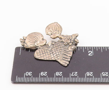 925 Silver  Vintage Carved Mom & Child Bedtime Story Motif Brooch Pin  BP9470