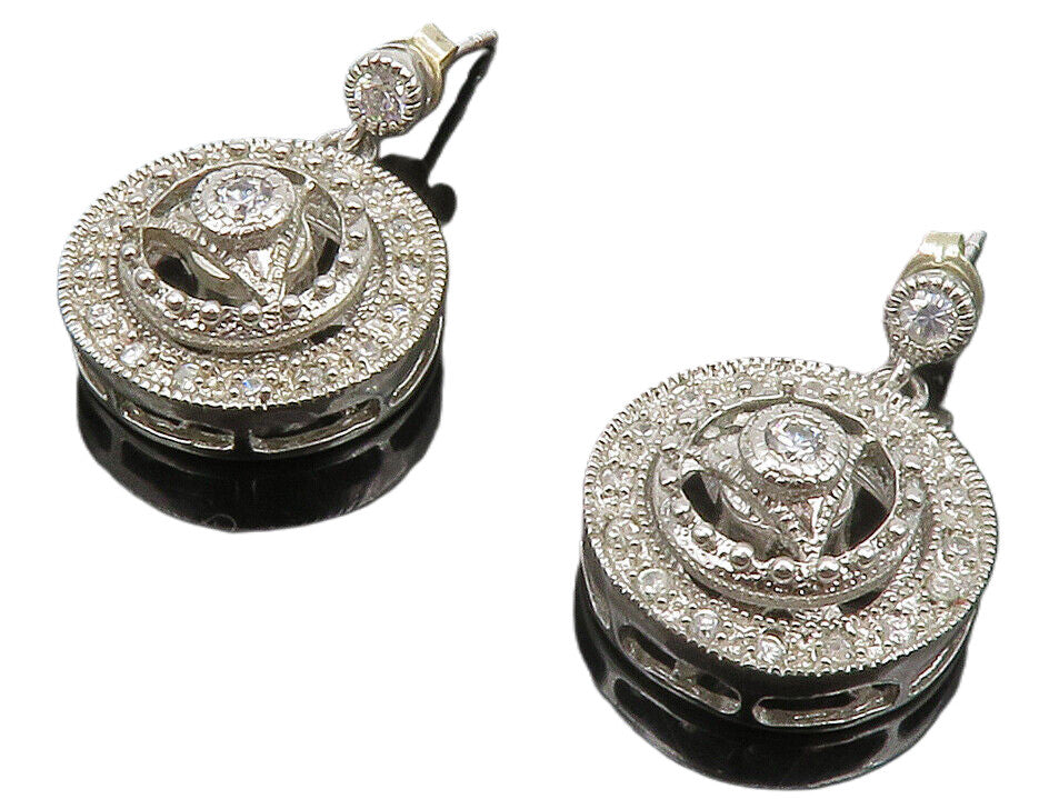 925 Sterling Silver  Shiny Cubic Zirconia Spinner Dangle Earrings  EG6867