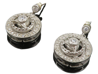 925 Sterling Silver  Shiny Cubic Zirconia Spinner Dangle Earrings  EG6867