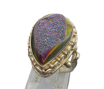 SAJEN 925 Silver  Vintage Pear Shaped Purple Druzy Swirl Ring Sz 6.5  RG24282