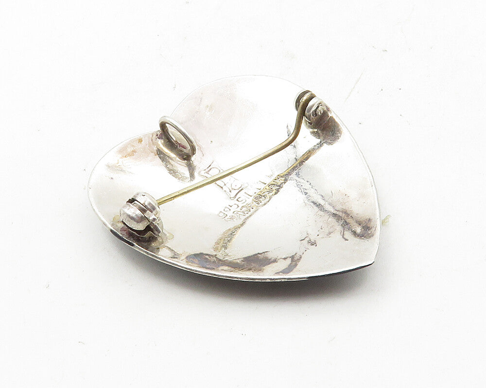 SIAM 925 Sterling Silver  Vintage Enamel Niello Dancer Heart Brooch Pin BP4004