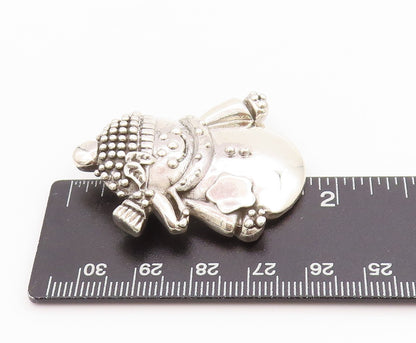 925 Sterling Silver Vintage Brooch Puffed Happy Snow Man Carved  BP11744