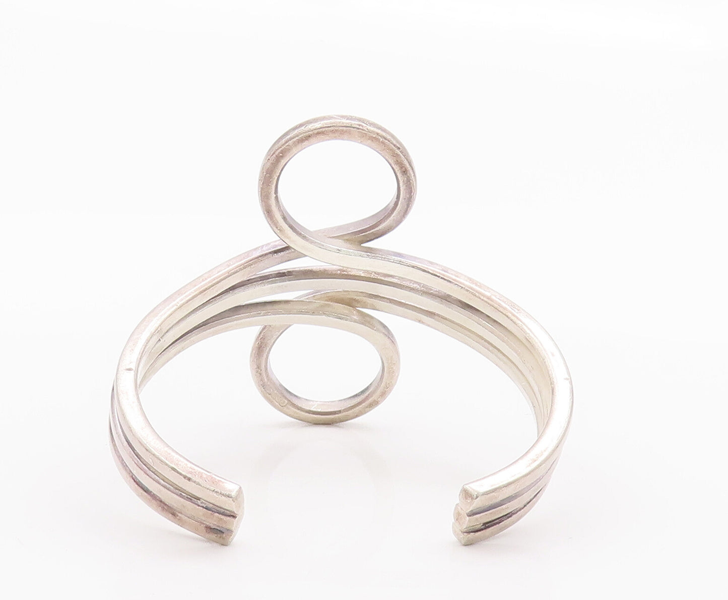 925 Sterling Silver Vintage Bracelet MEXICO Cutout Swirled Loop Cuff  BT10350