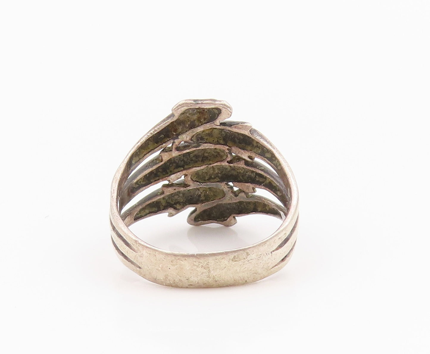 925 Sterling Silver Vintage Ring Dark Tone Bypass Diving Dolphins  Sz 9  RG33057