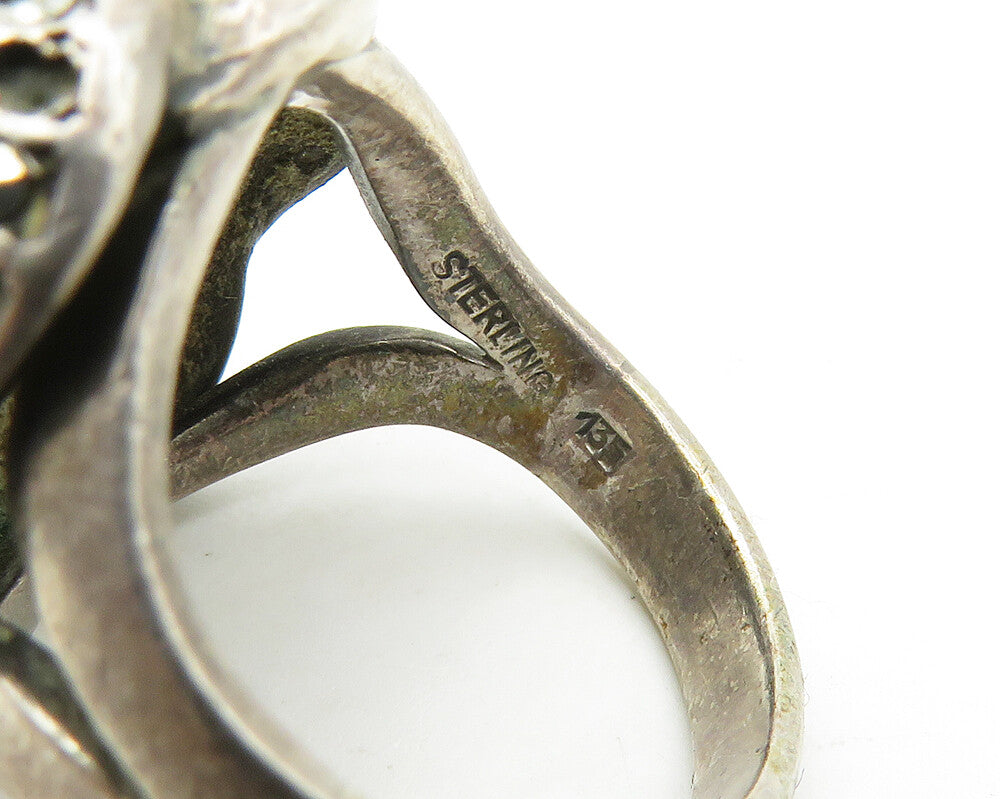 925 Sterling Silver Vintage Antique Jasper & Topaz Cocktail Ring Sz 5.5  RG17261