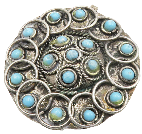 ISRAEL 925 Sterling Silver  Vintage Petite Turquoise Floral Brooch Pin  BP5277