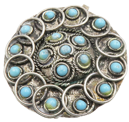 ISRAEL 925 Sterling Silver  Vintage Petite Turquoise Floral Brooch Pin  BP5277