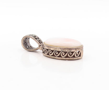 925 Sterling Silver Vintage Pendant Swirly Carved Oval Gemstone  PT23654