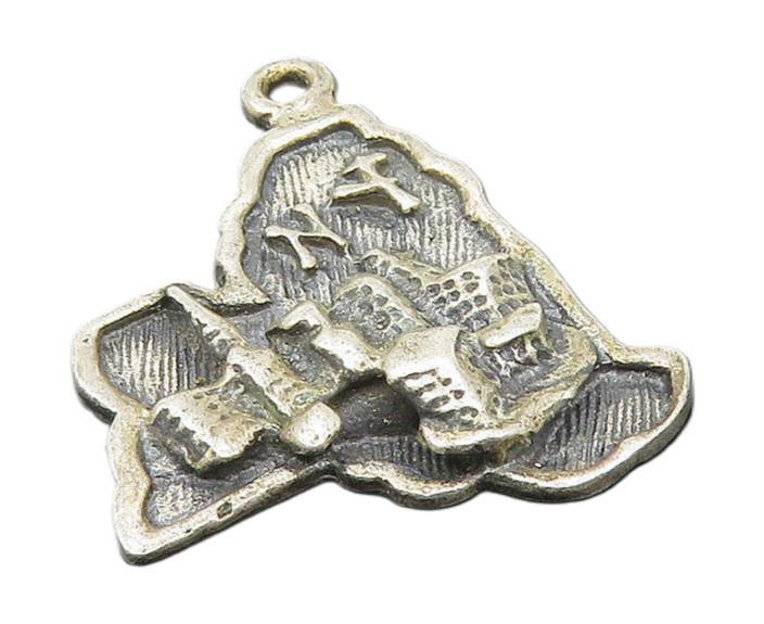925 Sterling Silver  Vintage Oxidized New York State Map Drop Pendant  PT9227