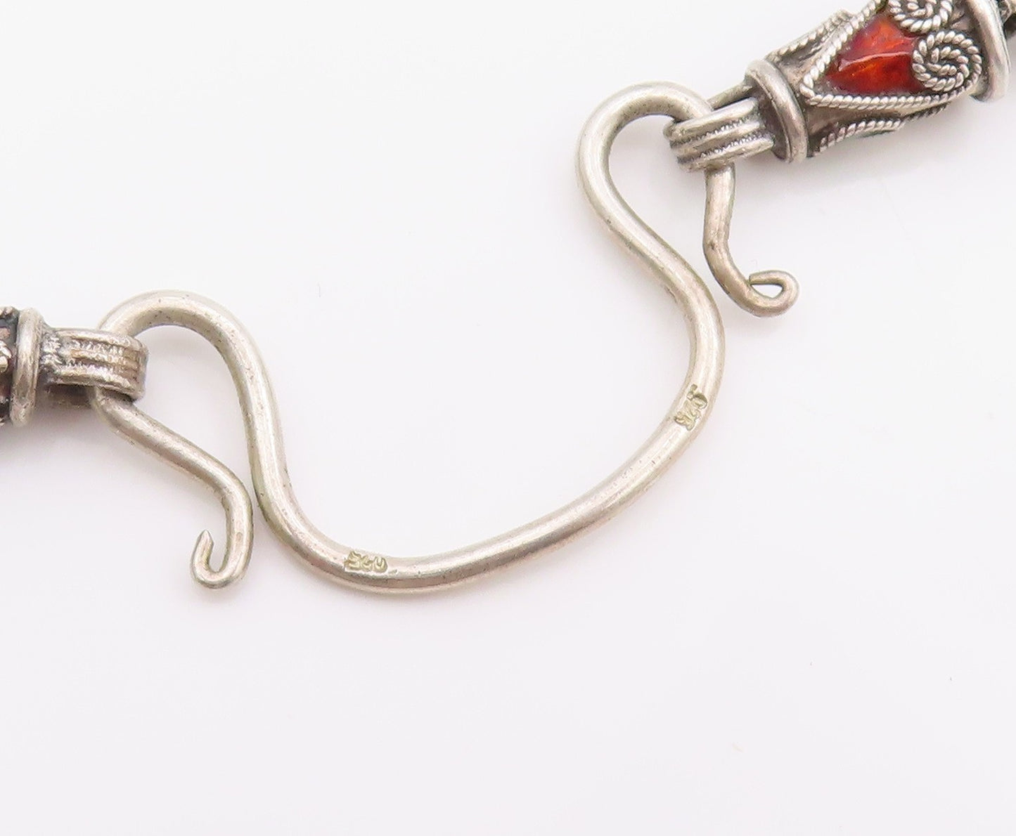 925 Sterling Silver Vintage Necklace Enamel Beaded Bohemian Tribal Chain  NE4722