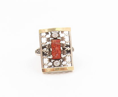 14k Gold & 925 Sterling Silver Vintage Ring Gemstone & Topaz Band  Sz 9  RG35443