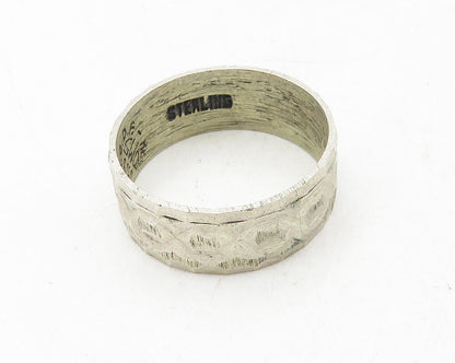 MEXICO 925 Silver  Vintage Shiny Etched Infinity Detail Band Ring Sz 7  RG9871