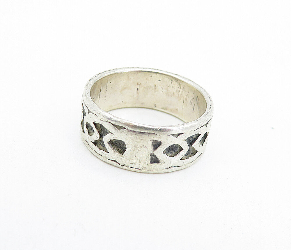 925 Sterling Silver  Vintage Antique Oxidized Pattern Band Ring Sz 6  RG5009