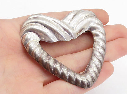 MEXICO 925 Sterling Silver  Vintage Open Fluted Love Heart Brooch Pin  BP1468