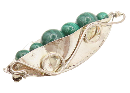 GFMW 925 Sterling Silver  Vintage Malachite Peas in a Pod Brooch Pin  BP10405