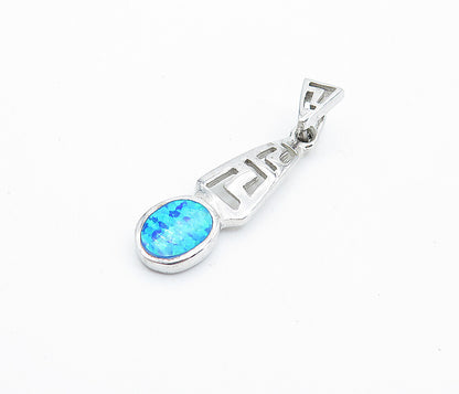925 Sterling Silver  Inlaid Fire Opal Cutout Detail Shiny Drop Pendant  PT5546