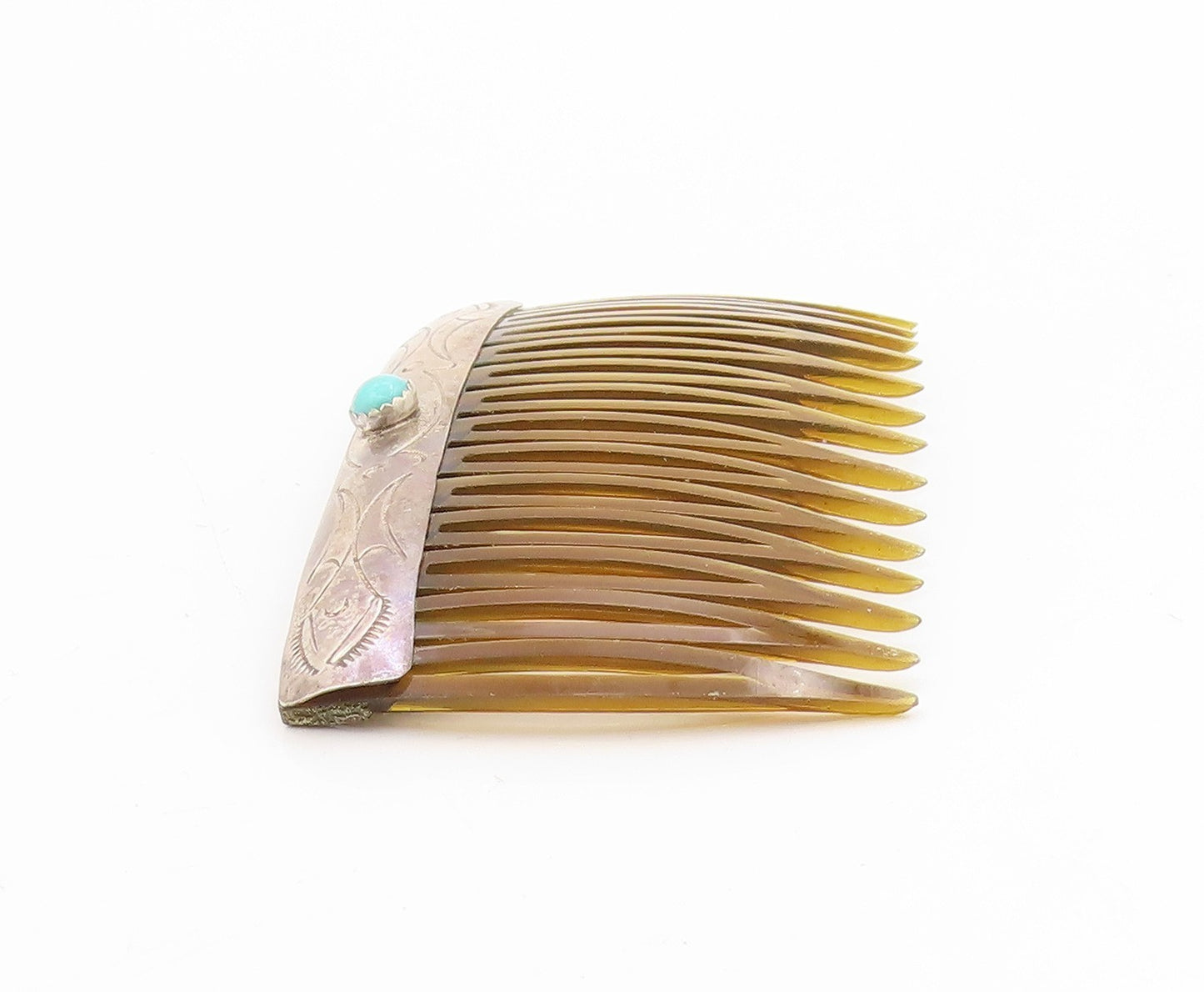 925 Sterling Silver Vintage Hair Barrette SOUTHWESTERN Turquoise Comb TR4134