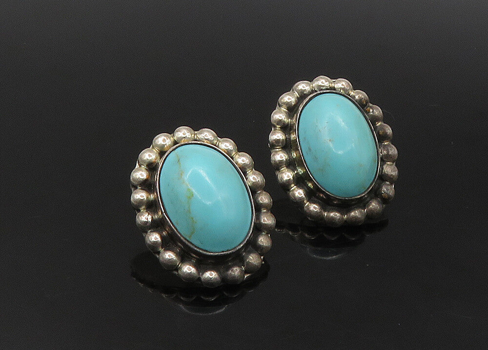 MEXICO 925 Silver   Vintage Cabochon Turquoise Bubble Drop Earrings  EG11315