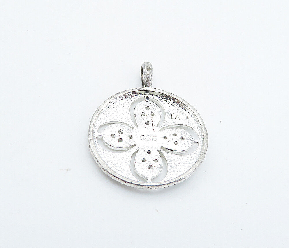 925 Sterling Silver  Shiny Genuine Diamonds Flower Cutout Pendant  PT6167