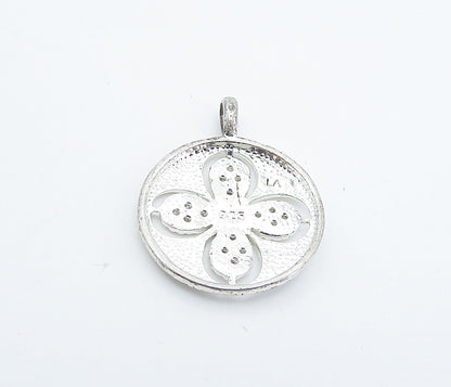925 Sterling Silver  Shiny Genuine Diamonds Flower Cutout Pendant  PT6167