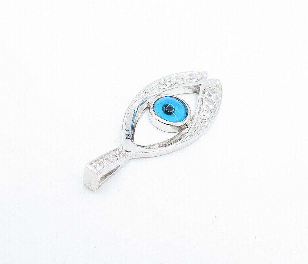 925 Sterling Silver  Sparkling Cubic Zirconia Evil Eye Drop Pendant  PT6102