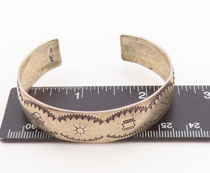 925 Sterling Silver Vintage Bracelet NAVAJO Engraved Storyteller Cuff  BT12148