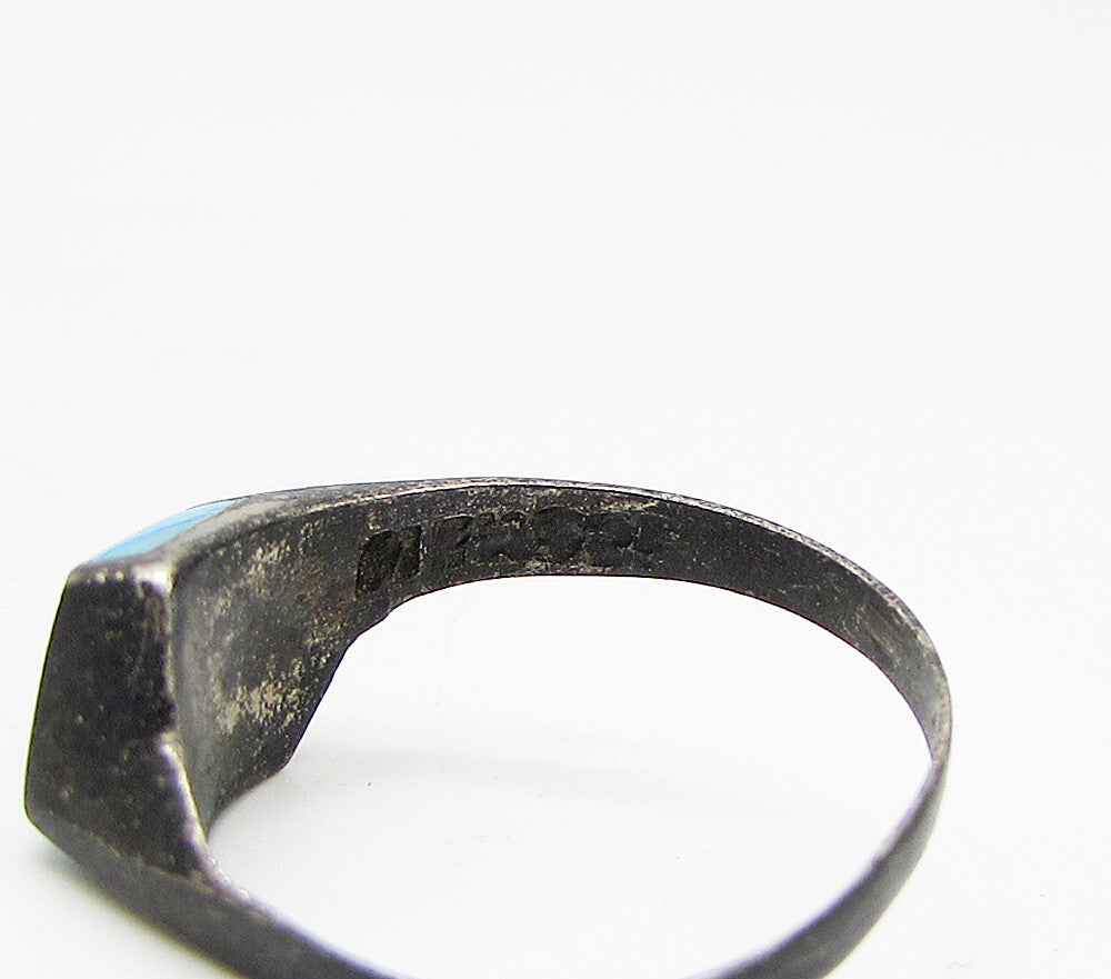 MEXICO 925 Sterling Silver  Vintage Inlay Turquoise Band Ring Sz 5  RG3120