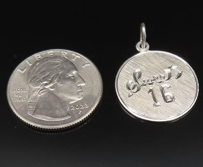 925 Sterling Silver  Vintage Sweet 16 Brushed Finish Medal Pendant  PT20922