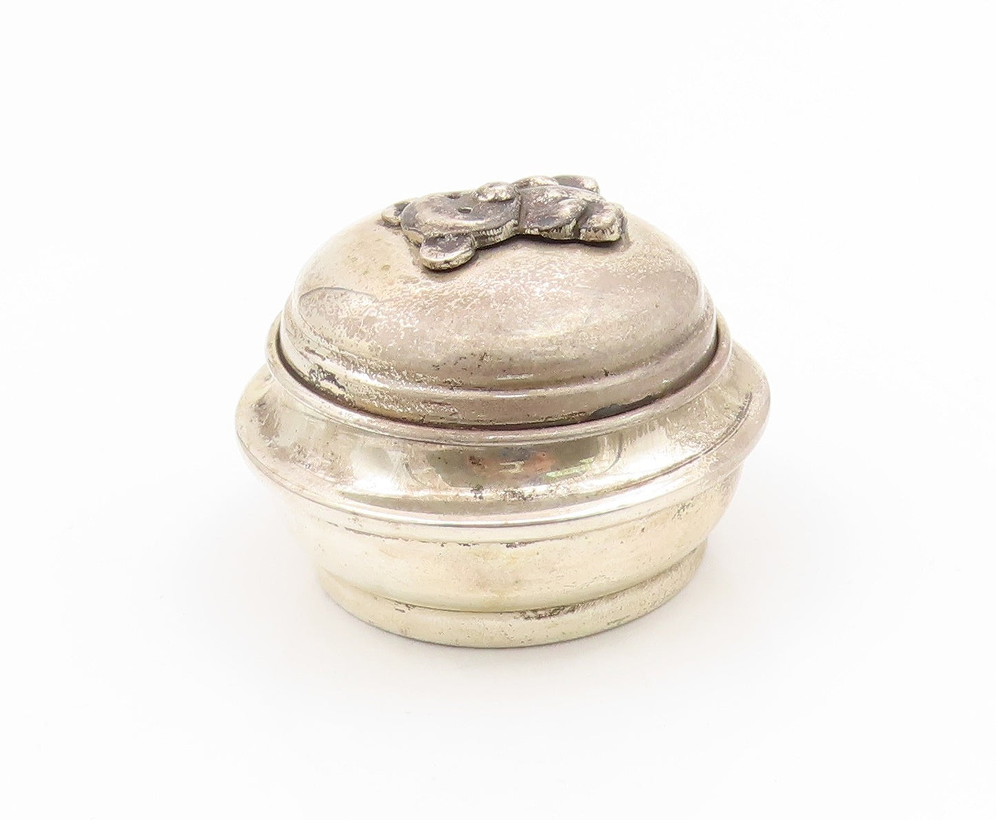 925 Sterling Silver Vintage Trinket Box VOURAKIS Carved Teddy Bear Motif  TR4220